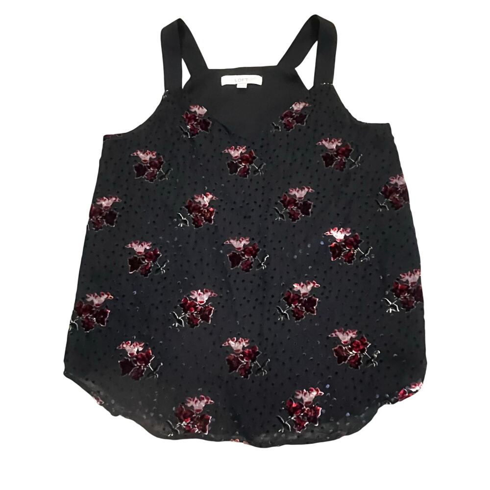 LOFT Black Sheer Floral Velvet Tank Women S Swiss Dot Romantic Sleeveless